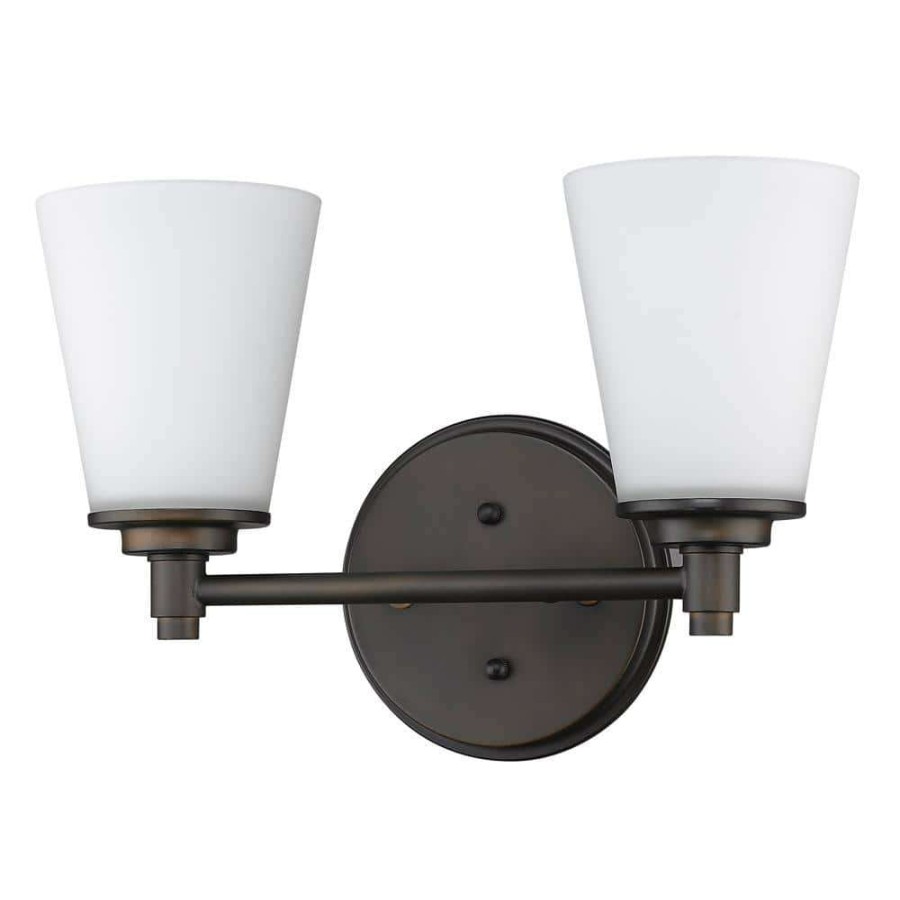 Vanity Lighting * | Conti 2-Light Oil-Rubbed Bronze Vanity Light With Etched Glass Shades By Acclaim Lighting