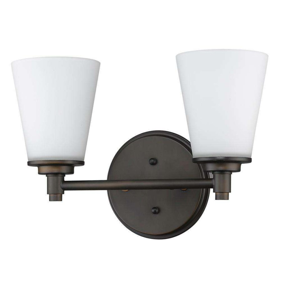 Vanity Lighting * | Conti 2-Light Oil-Rubbed Bronze Vanity Light With Etched Glass Shades By Acclaim Lighting