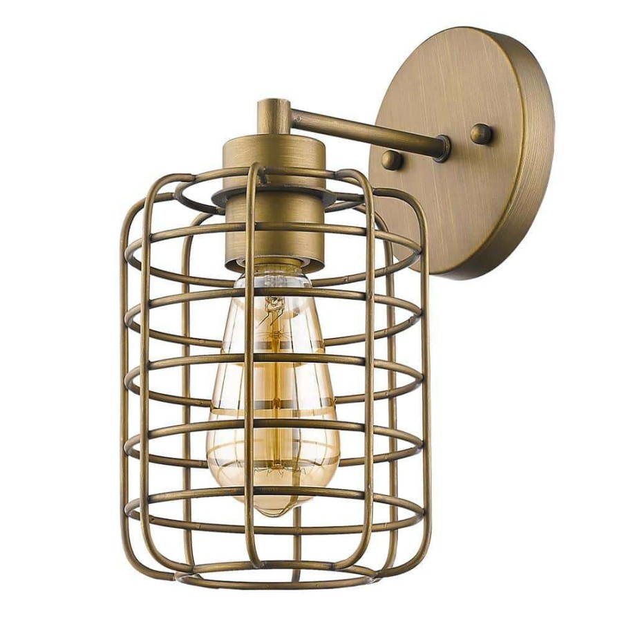 Wall Sconces * | Lynden 8.25 In. 1-Light Raw Brass Sconce With Wire Cage Shade By Acclaim Lighting