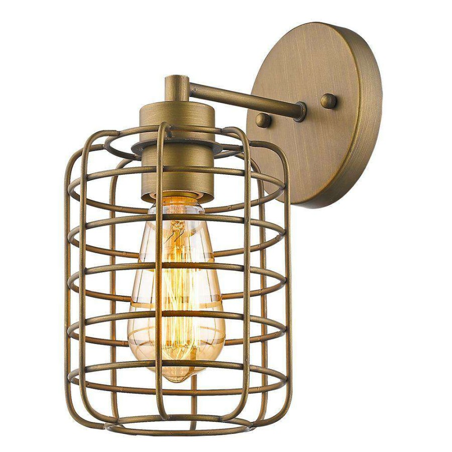 Wall Sconces * | Lynden 8.25 In. 1-Light Raw Brass Sconce With Wire Cage Shade By Acclaim Lighting