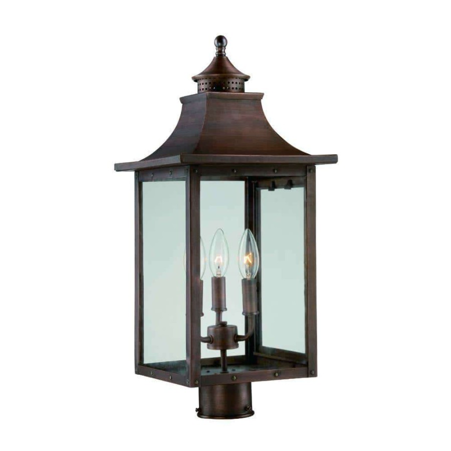 Outdoor Lighting * | St. Charles 3-Light Copper Pantina Outdoor Post Light Fixture By Acclaim Lighting