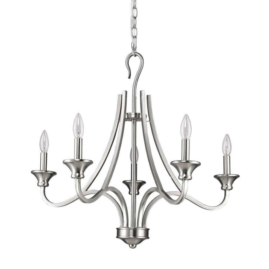 Chandeliers * | Michelle Indoor 5-Light Satin Nickel Chandelier By Acclaim Lighting