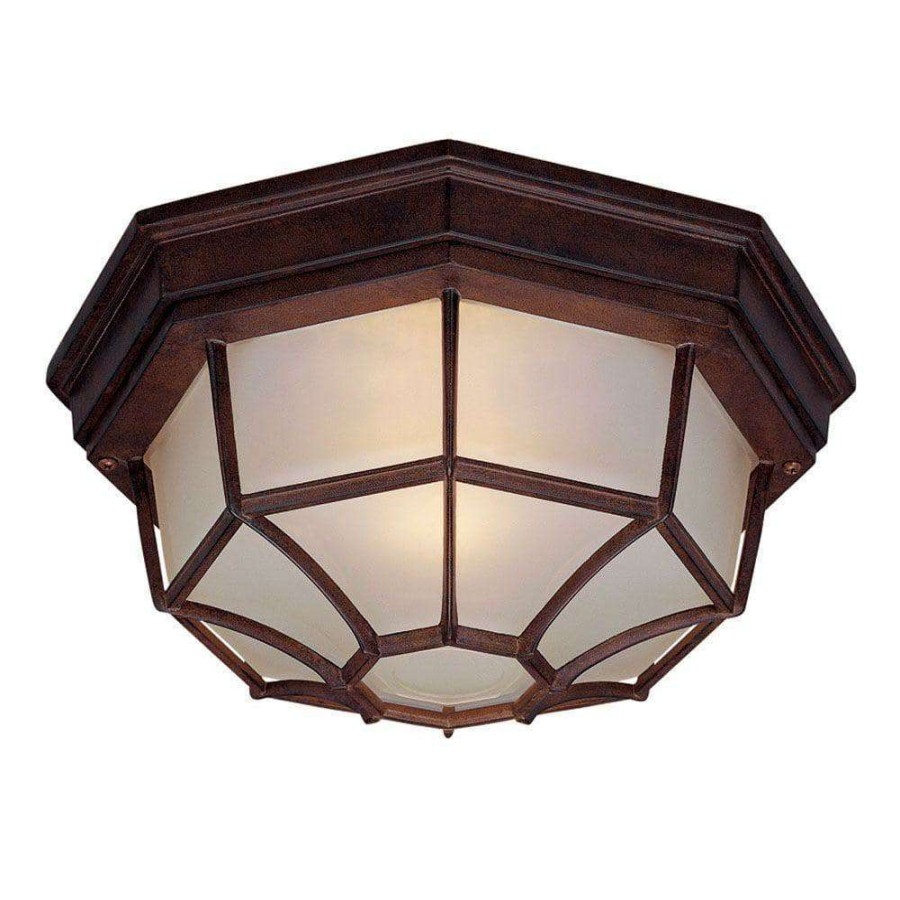 Outdoor Lighting * | Flushmount Collection 2-Light Burled Walnut Outdoor Ceiling-Mount Light Fixture By Acclaim Lighting