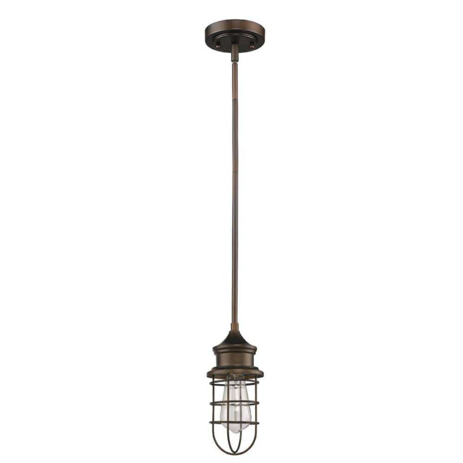 Chandeliers * | Virginia Indoor 1-Light Oil Rubbed Bronze Mini-Pendant With Metal Cage By Acclaim Lighting