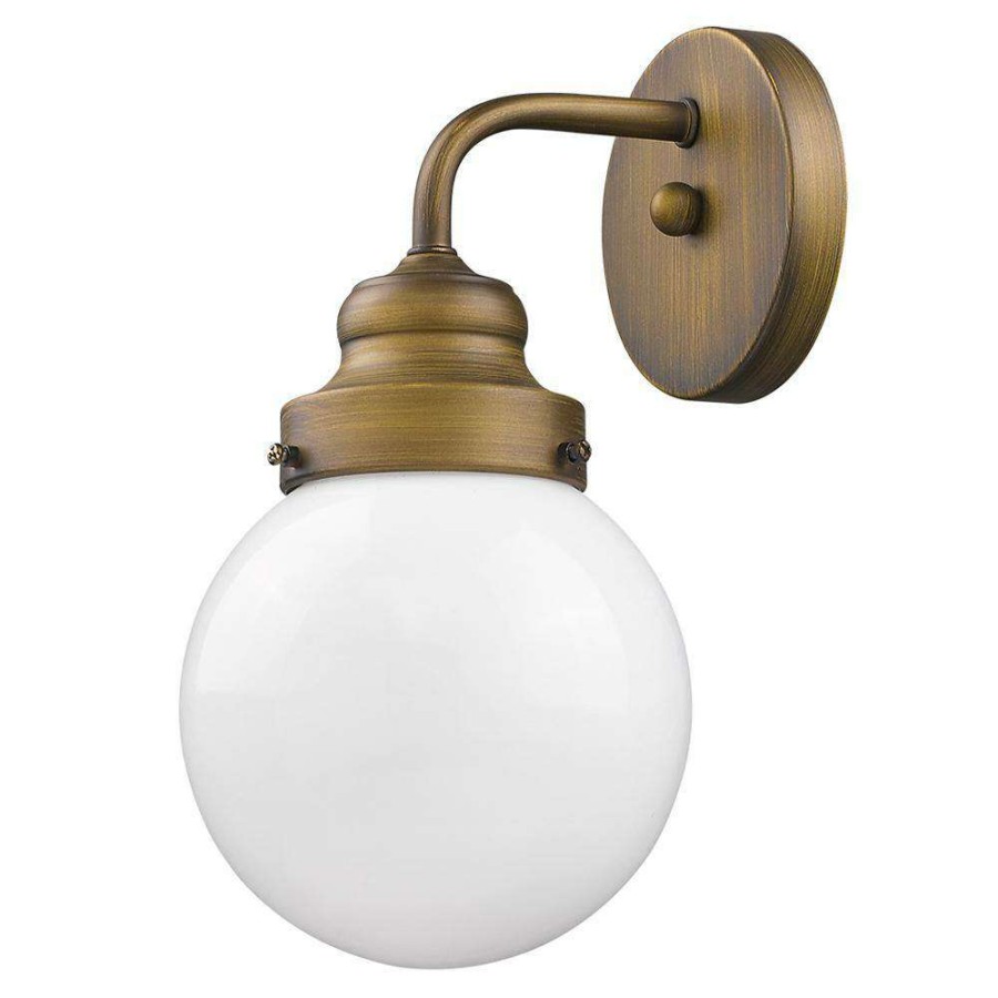 Wall Sconces * | Portsmith 1-Light Raw Brass Sconce With White Globe Shade By Acclaim Lighting