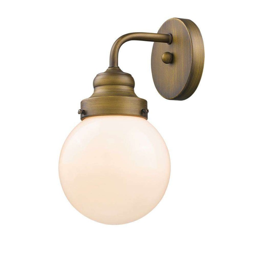 Wall Sconces * | Portsmith 1-Light Raw Brass Sconce With White Globe Shade By Acclaim Lighting