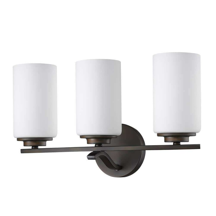 Vanity Lighting * | Poydras 3-Light Oil-Rubbed Bronze Vanity Light With Etched Glass Shades By Acclaim Lighting