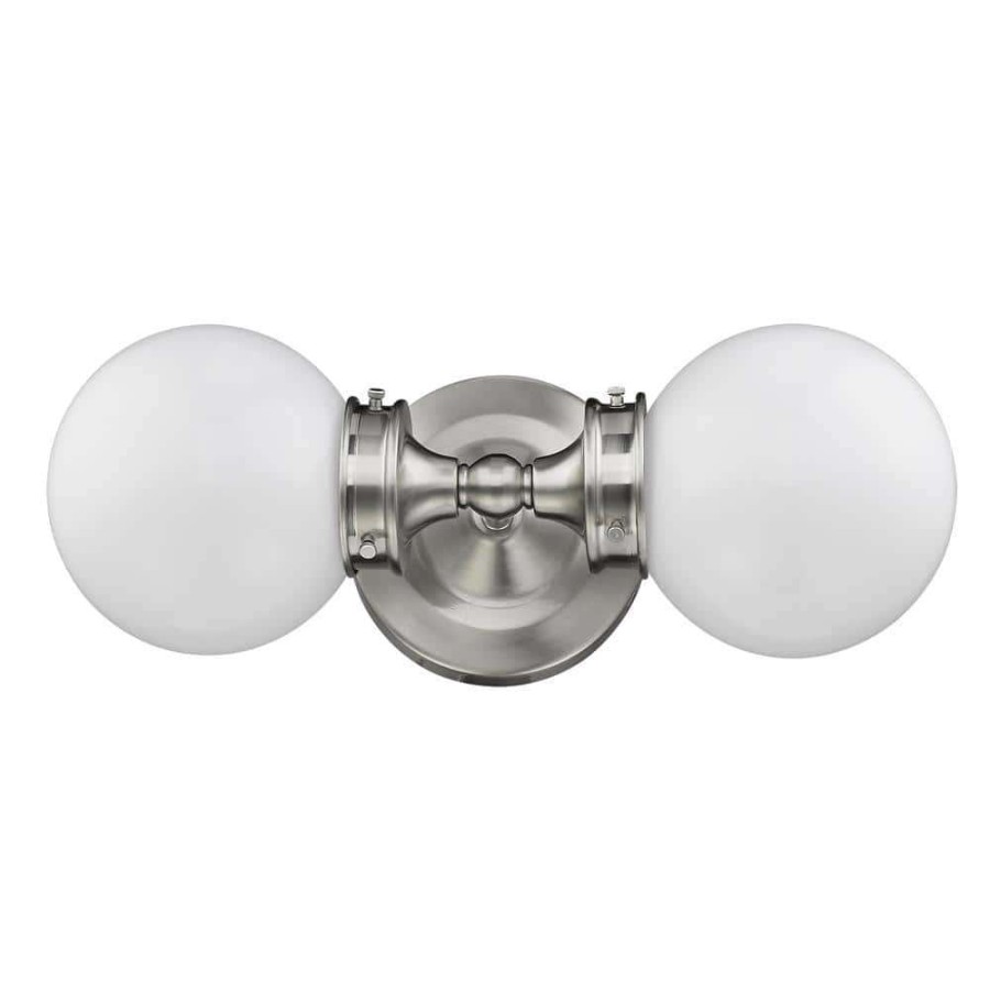 Vanity Lighting * | Fairfax 2-Light Satin Nickel Vanity Light With White Globe Shades By Acclaim Lighting