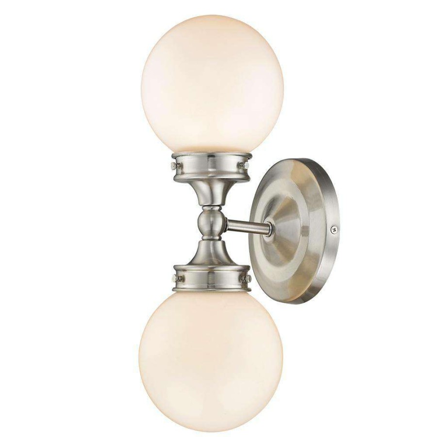 Vanity Lighting * | Fairfax 2-Light Satin Nickel Vanity Light With White Globe Shades By Acclaim Lighting