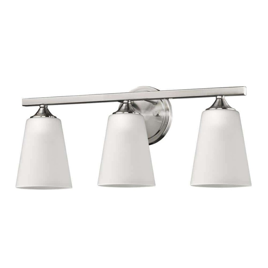 Vanity Lighting * | Zoey 3-Light Satin Nickel Vanity Light With Frosted Glass Shades By Acclaim Lighting