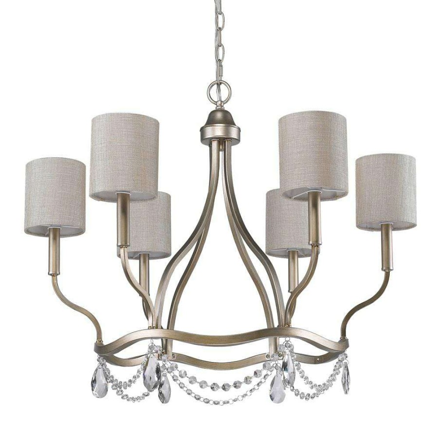 Chandeliers * | Margaret 6-Light Indoor Washed Gold Chandelier With Fabric Shades By Acclaim Lighting