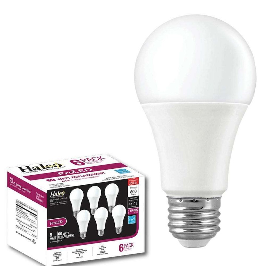 Light Bulbs * | Contractor Pack 60-Watt Equivalent 9-Watt A19 Non-Dimmable Led Light Bulb Daylight 5000K (6-Pack) By Halco Lighting Technologies