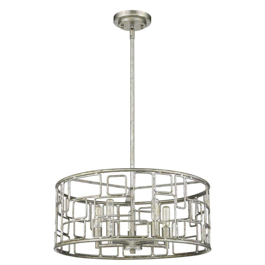 Chandeliers * | Amoret 5-Light Antique Silver Convertible Pendant By Acclaim Lighting