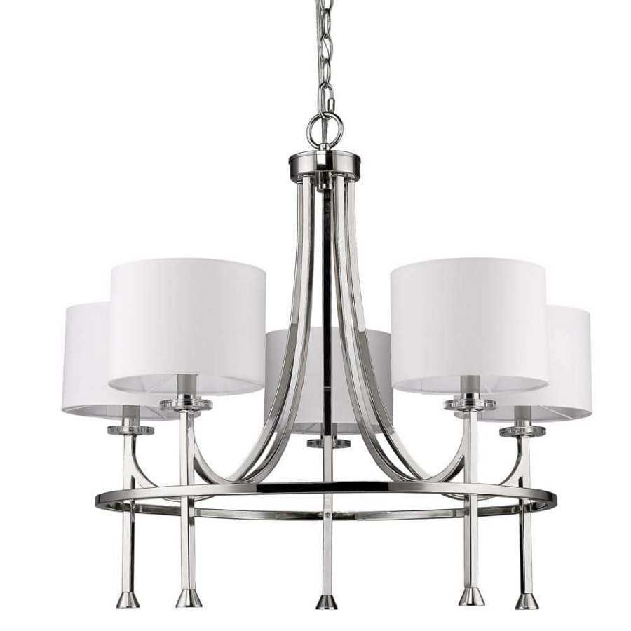 Chandeliers * | Kara 5-Light Indoor Chandelier With Shades And Crystal Bobeches In Polished Nickel By Acclaim Lighting