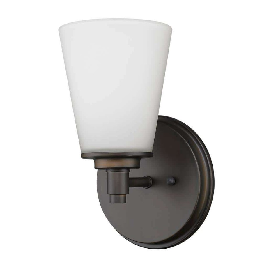 Wall Sconces * | Conti 1-Light Oil-Rubbed Bronze Sconce With Etched Glass Shade By Acclaim Lighting