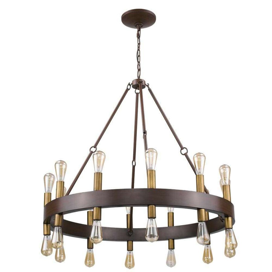 Chandeliers * | 24-Light Wood Finish Wagon Wheel Chandelier By Acclaim Lighting