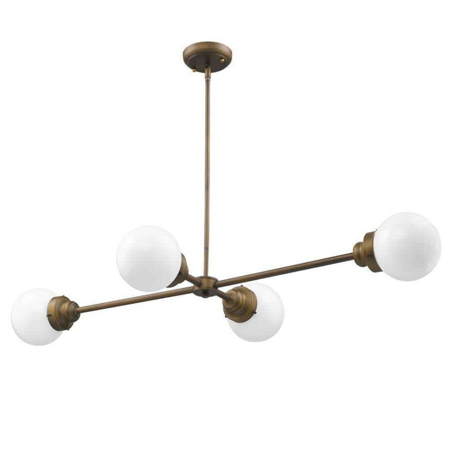 Chandeliers * | Portsmith 4-Light Raw Brass Island Pendant With White Globe Shades By Acclaim Lighting