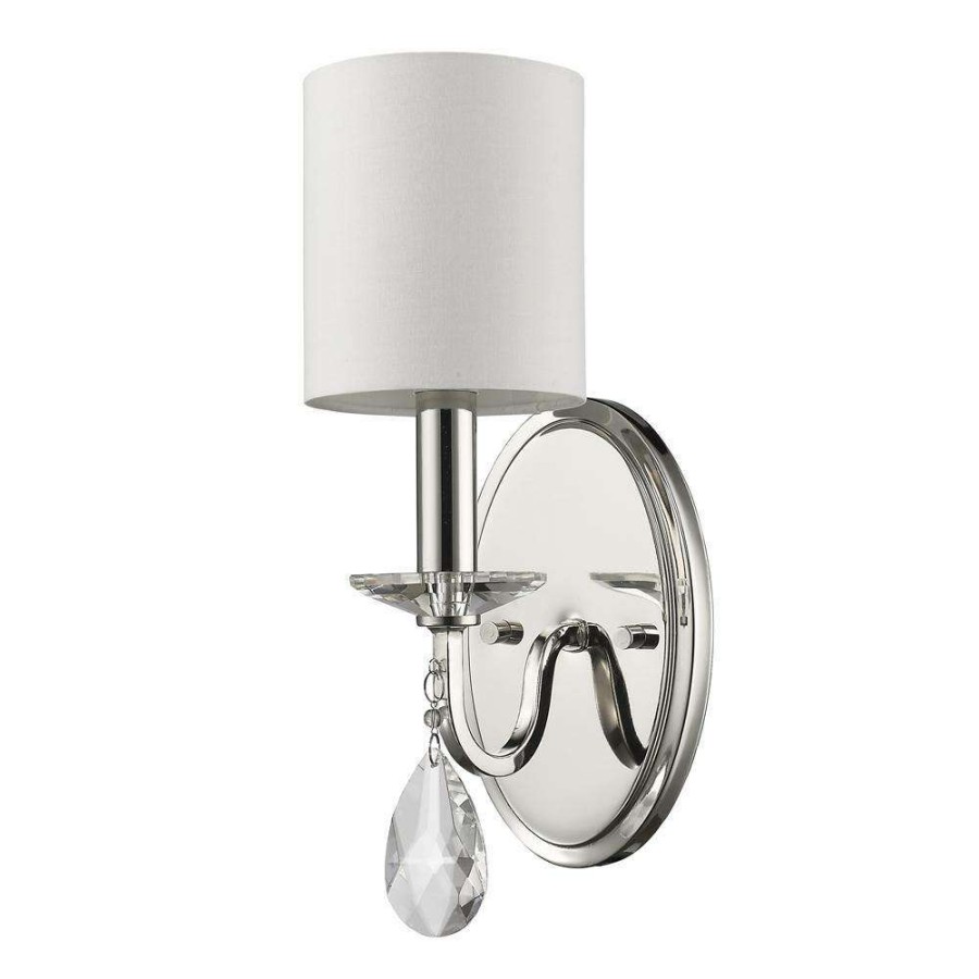 Wall Sconces * | Lily 3-Light Polished Nickel Sconce With Fabric Shade And Crystal Accent By Acclaim Lighting