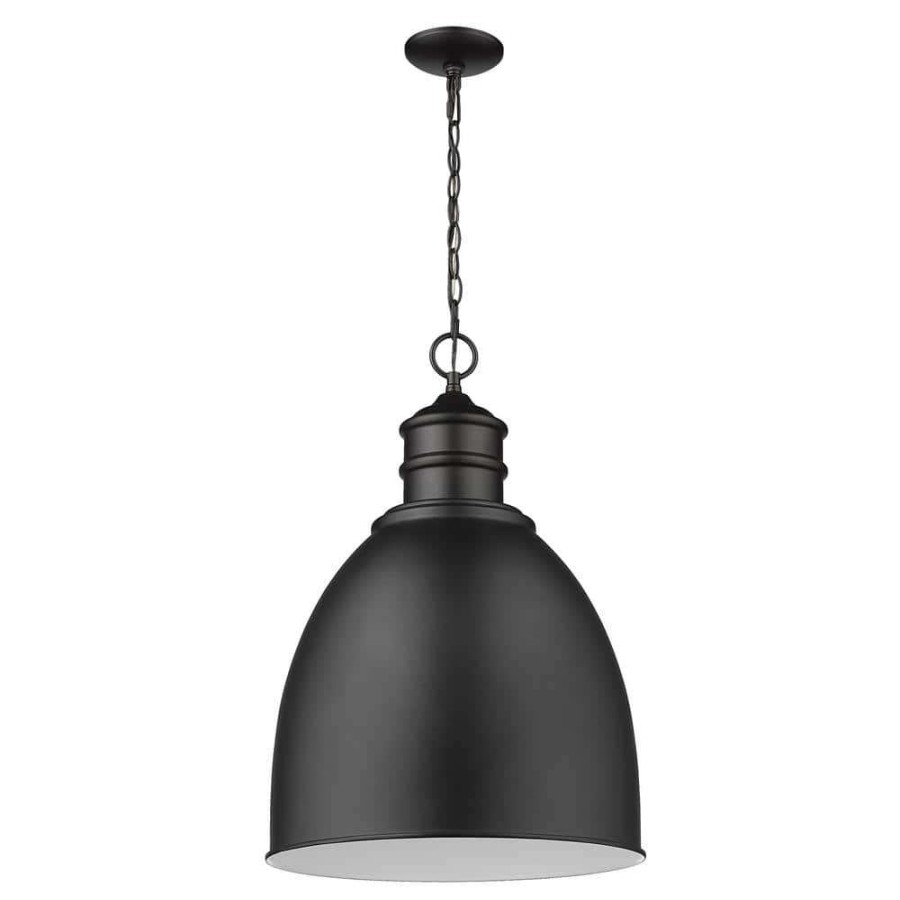 Pendant Lights * | Colby 1-Light Matte Black Pendant With White Interior Metal Shade By Acclaim Lighting