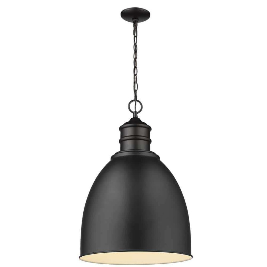 Pendant Lights * | Colby 1-Light Matte Black Pendant With White Interior Metal Shade By Acclaim Lighting