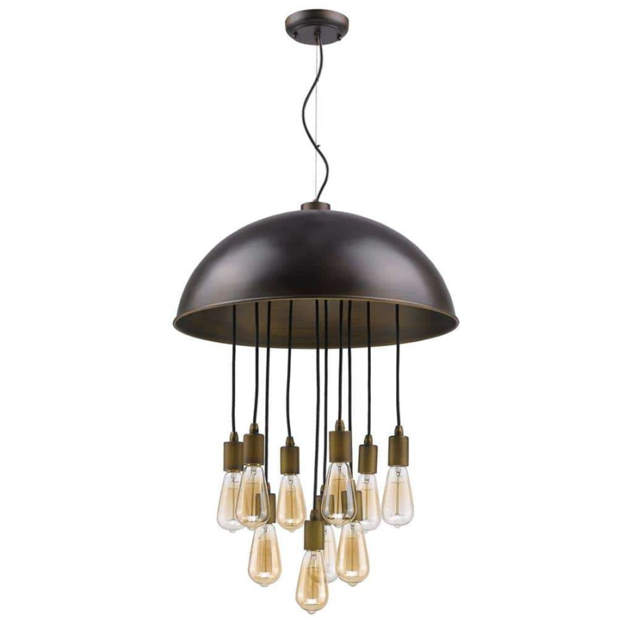 Chandeliers * | Keough 10-Light Oil-Rubbed Bronze Bowl Pendant With Raw Brass Sockets By Acclaim Lighting