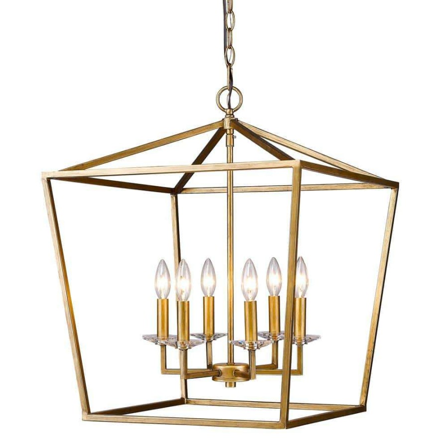 Chandeliers * | Kennedy Indoor 6-Light Antique Gold Chandelier With Crystal Bobeches By Acclaim Lighting