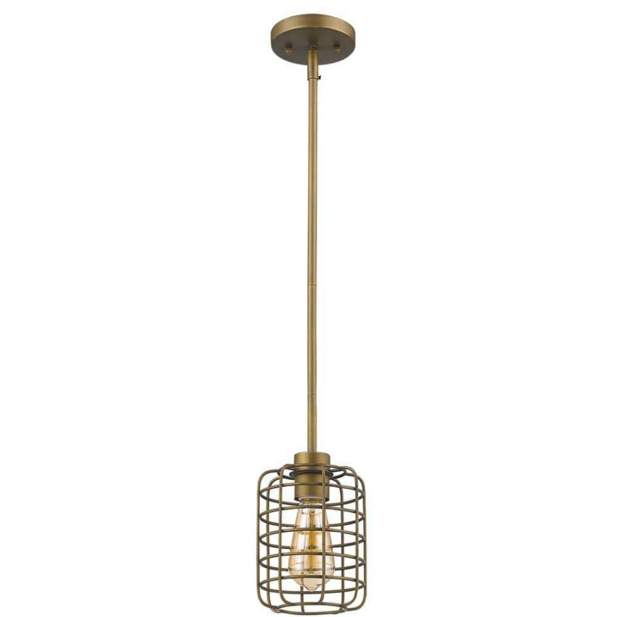 Pendant Lights * | Lynden 1-Light Raw Brass Pendant With Wire Cage Shade By Acclaim Lighting