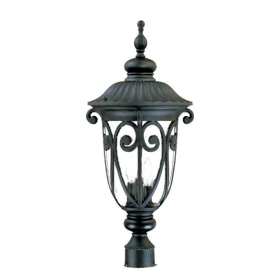 Outdoor Lighting * | Naples 3-Light Matte Black Outdoor Post-Mount Light Fixture By Acclaim Lighting