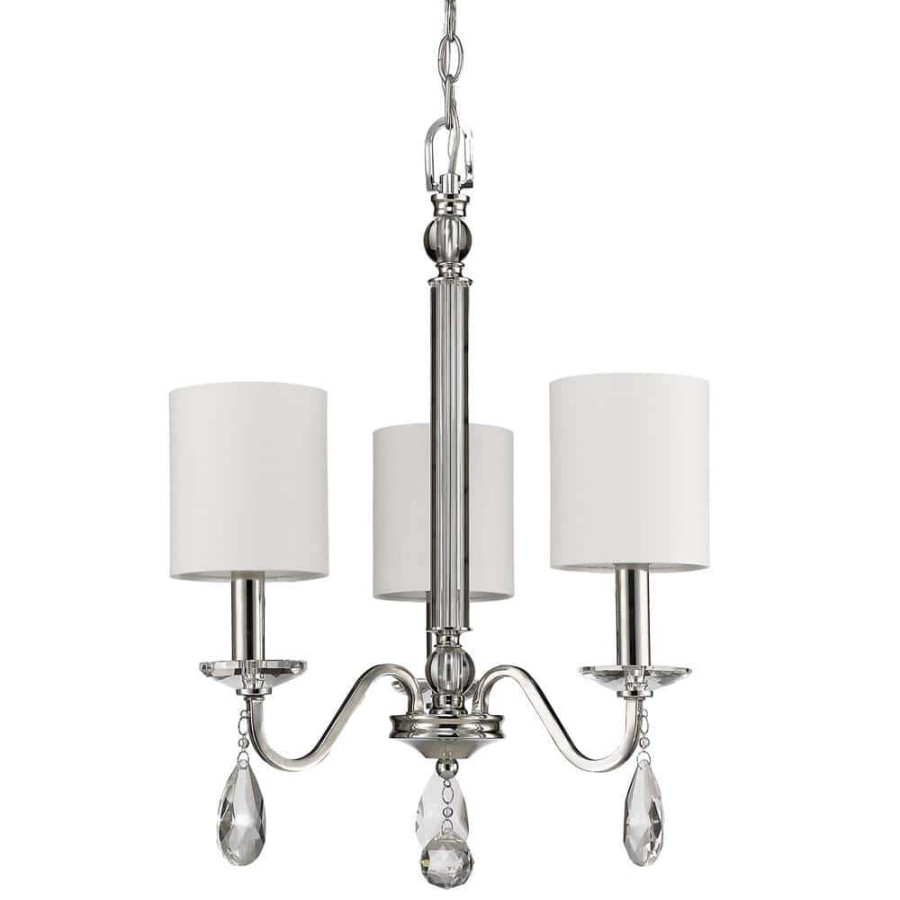 Chandeliers * | Lily 3-Light Indoor Polished Nickel Mini Chandelier With Shades And Crystal Pendants By Acclaim Lighting