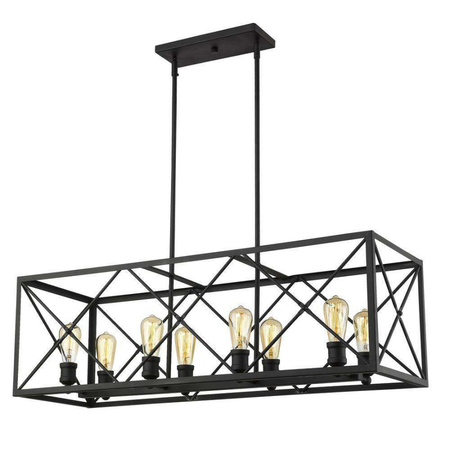 Pendant Lights * | Brooklyn 8-Light Matte Black Island Pendant With Metal Framework Shade By Acclaim Lighting