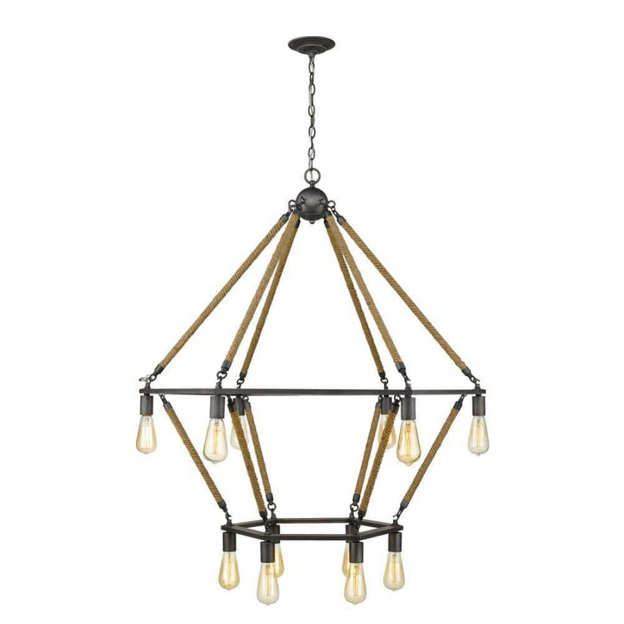 Chandeliers * | Holden 12-Light Antique Gray Wagon Wheel Chandelier By Acclaim Lighting