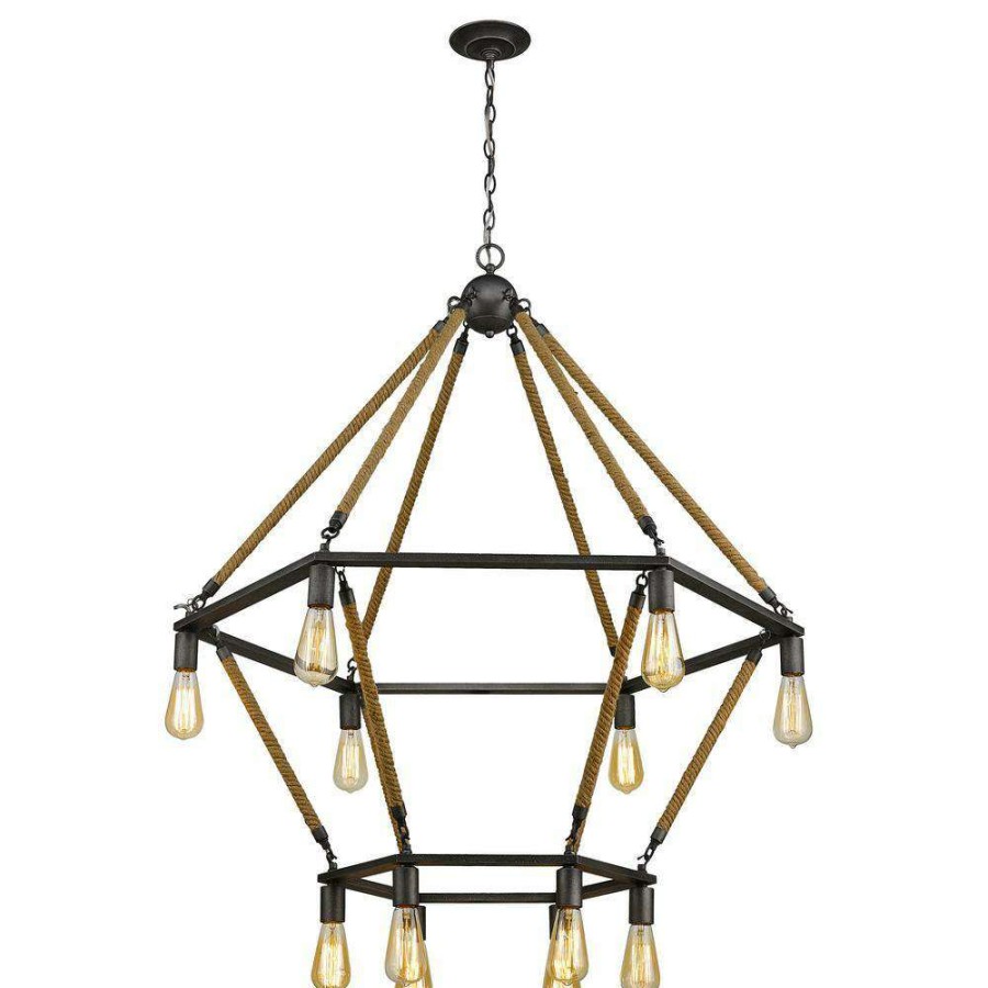 Chandeliers * | Holden 12-Light Antique Gray Wagon Wheel Chandelier By Acclaim Lighting