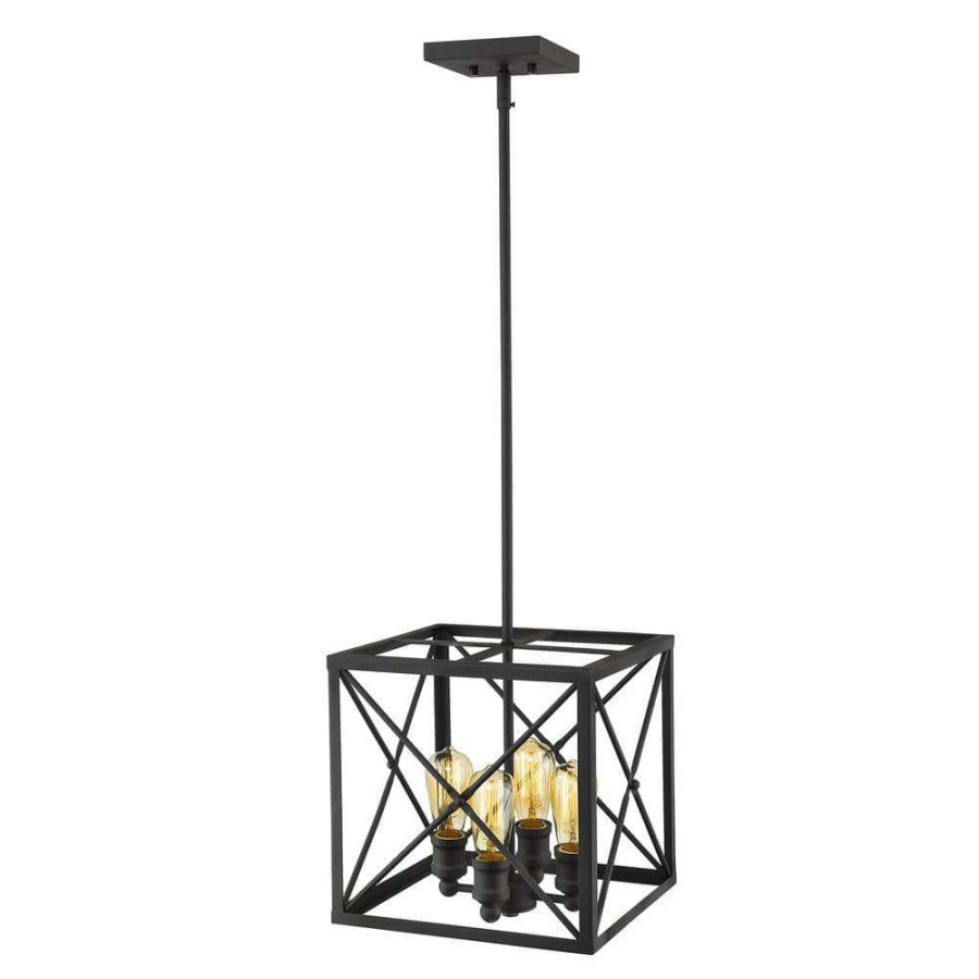 Pendant Lights * | Brooklyn 4-Light Matte Black Pendant With Metal Framework Shade By Acclaim Lighting