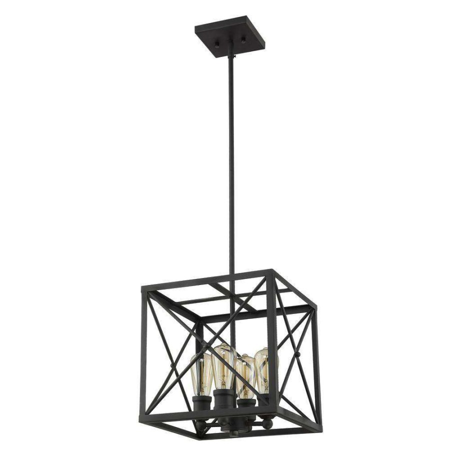 Pendant Lights * | Brooklyn 4-Light Matte Black Pendant With Metal Framework Shade By Acclaim Lighting